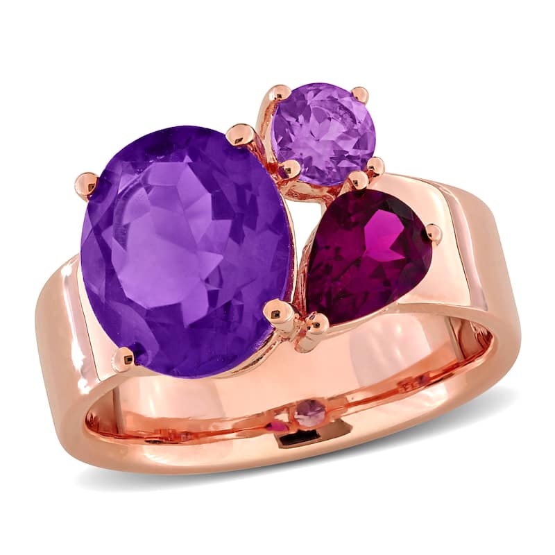 Miadora 4ct TGW Amethyst-Africa Rhodolite Amethyst 3-Stone Ring in Rose Plated Sterling Silver