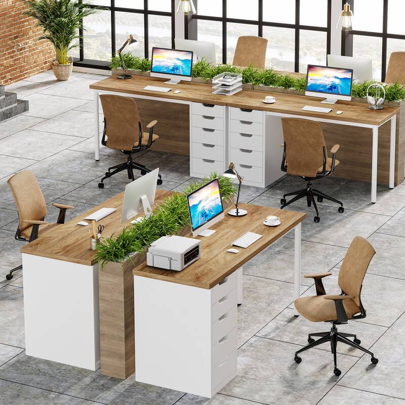 Modern Computer Desk with 5 Reversible Drawers, Storage Home Office Desk, PC/Laptop Desk, Study Writing Table Workstation