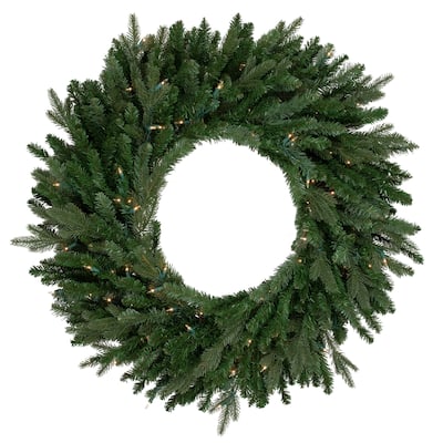 Pre-Lit Grande Spruce Artificial Christmas Wreath 48-Inch Clear Lights - 48"