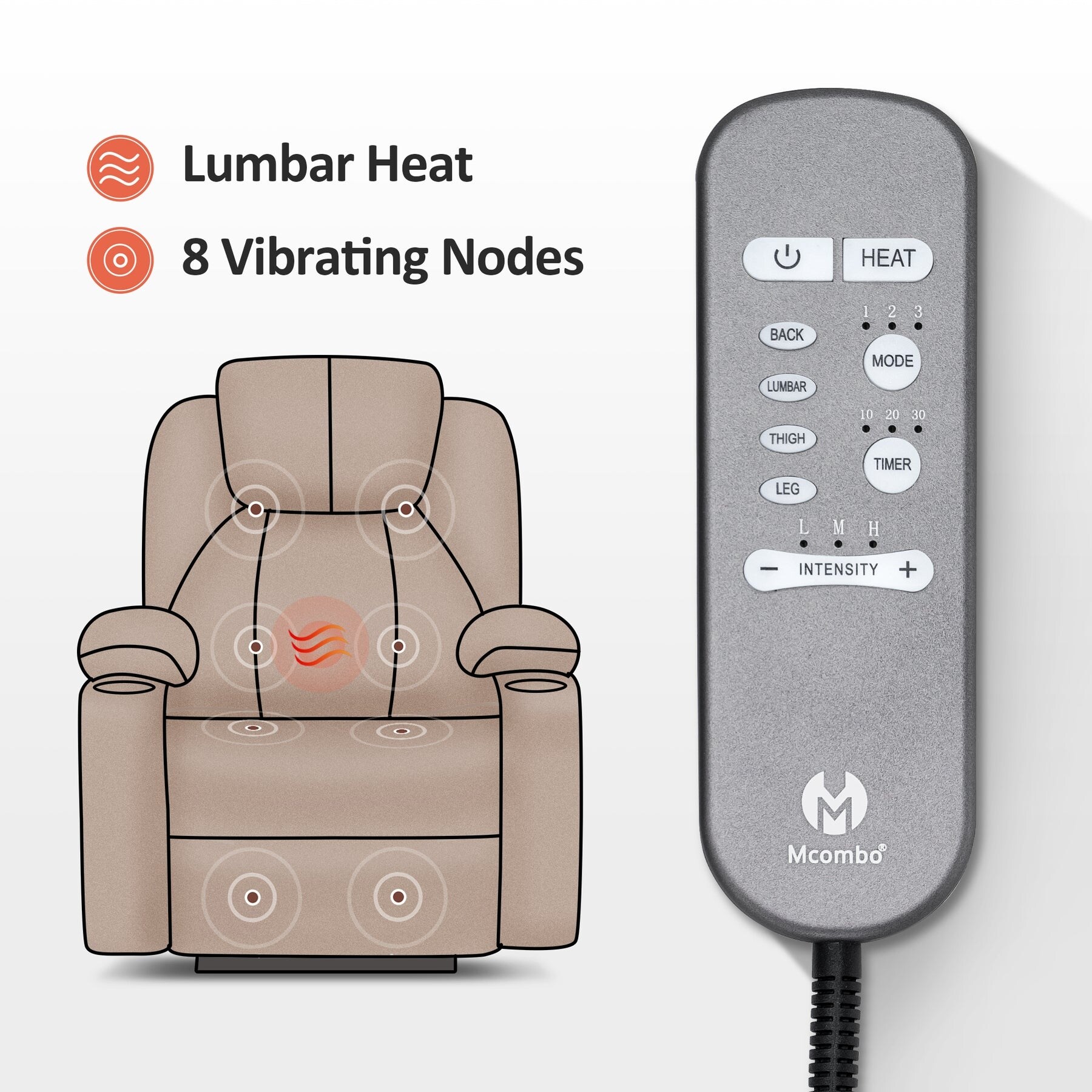 MCombo Electric Power Lift Recliner Chair with Massage and Heat for  Elderly, Extended Footrest, USB Ports, Fabric 7529 - On Sale - Bed Bath &  Beyond - 34440325