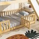 preview thumbnail 15 of 19, Modern Wooden Twin Over Twin Floor Bunk Bed with Safety Guardrails