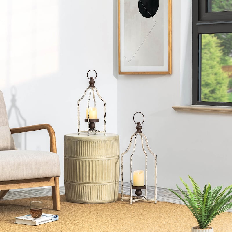 Set of 2 Farmhouse Metal Decorative Lanterns Hanging Candle Holders Wedding Decor by Glitzhome