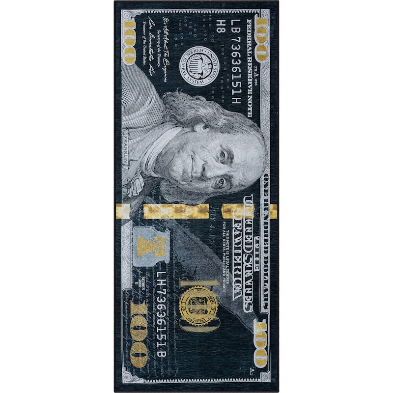 Well Woven Money Dollar Front Novelty Machine Washable Area Rug