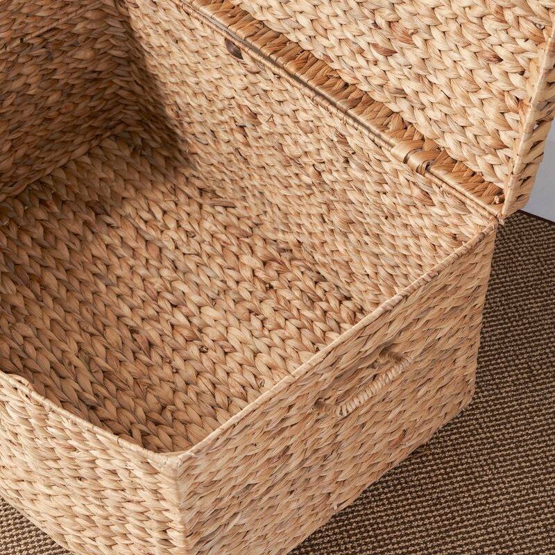Ludmilla Rectangular Curve Water Hyacinth Woven Wicker Trunk with Handles - 26" x 19" x 14" - Natural Brown