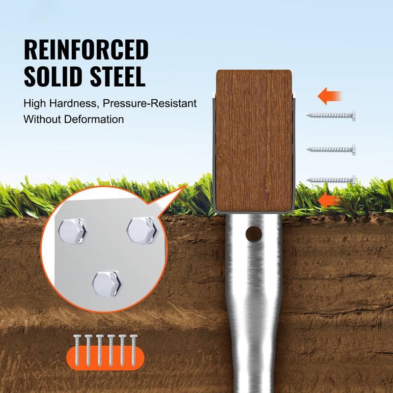 No Dig Ground Anchor, 3.94 x 2.76 x 27.56 in DIY Screw in Post Stake, Includes 6 Lag Bolts & a Rebar, U-Shape Steel Post Holder