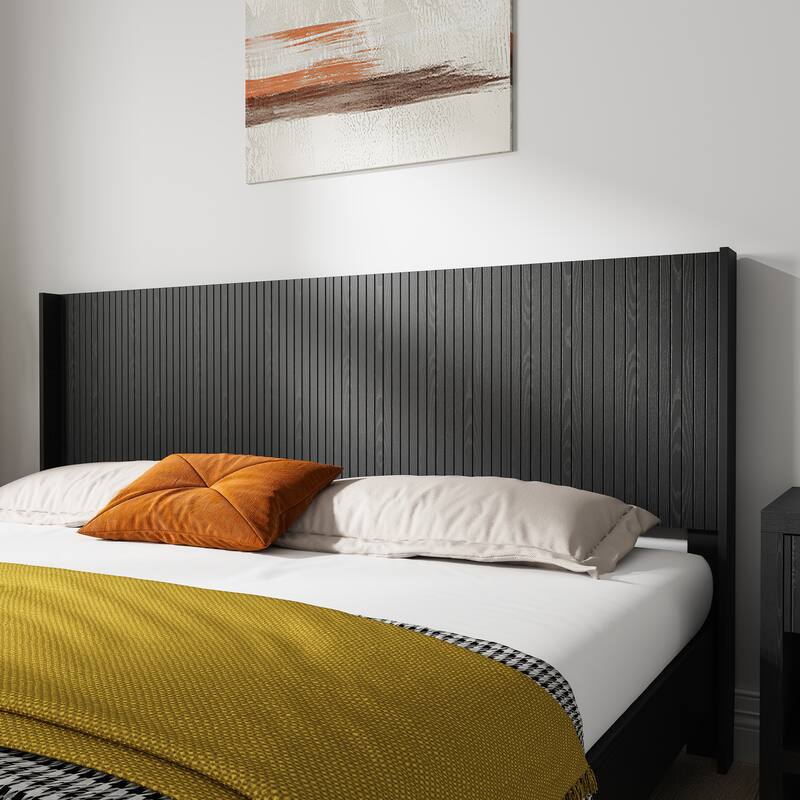 Wood Headboard Queen Size, 64.4" Wide Wooden Queen Headboard Only, Modern Farmhouse Headboards,Wall Mounted Fluted Panel