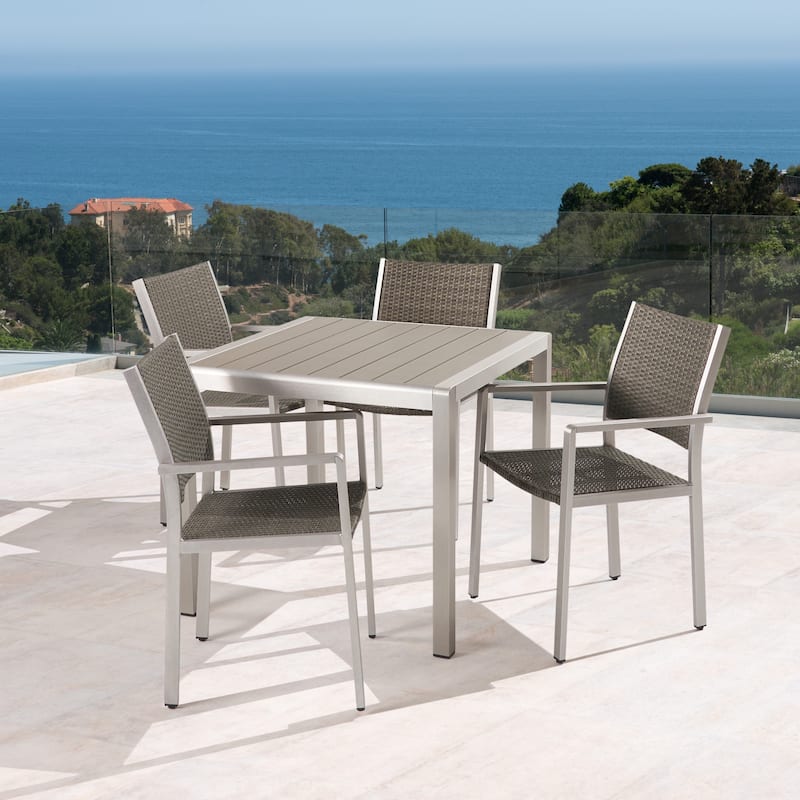 Cape Coral Outdoor 4-Seater Aluminum and Faux Wood Dining Set by Christopher Knight Home