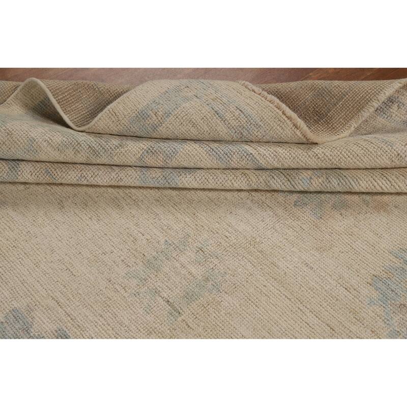 Oushak Turkish Area Rug Vegetable Dye Hand-Knotted Beige Wool Carpet - 7'9"x 10'2"