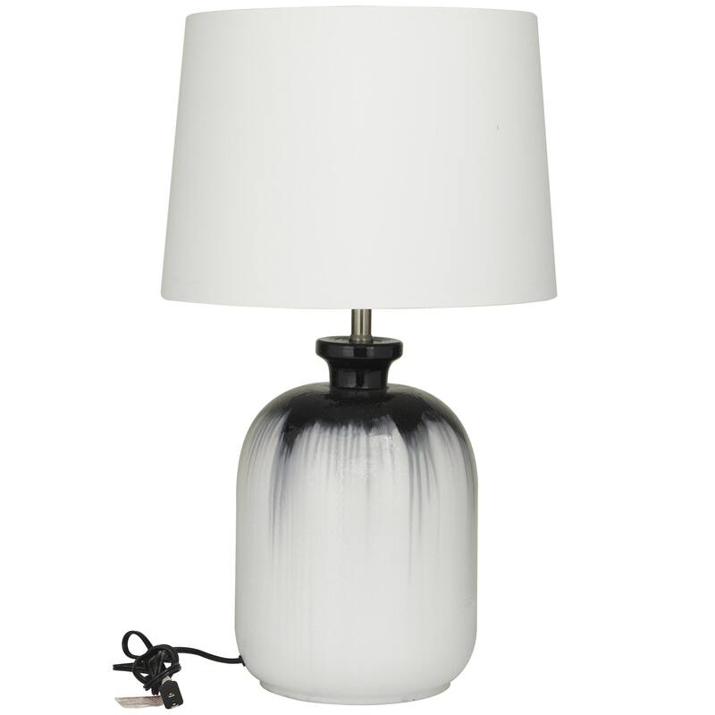 Glass Gourd Style Base Table Lamp with Drum Shade - White - Roche River Decor - 17"W x 17"L x 29"H