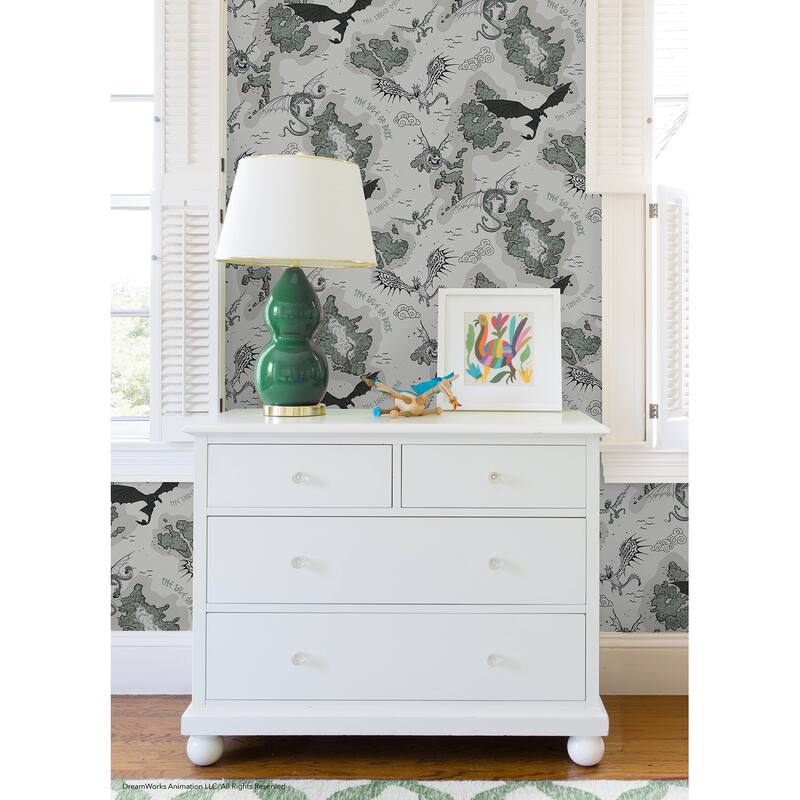 How to Train Your Dragon Isle of Berk Grey Peel and Stick Wallpaper