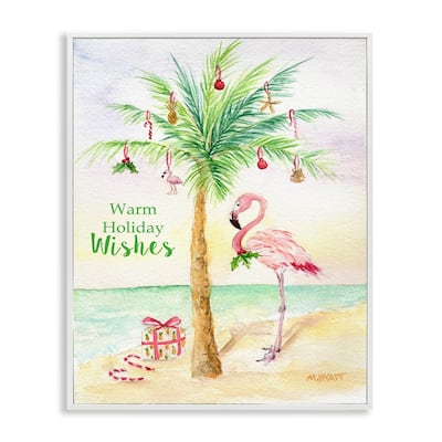 Stupell Tropical Flamingo Christmas Nautical Palm Tree Framed Wall Art - Multi-Color