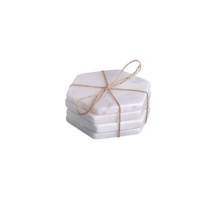 Set of 4 Marble Hex Coasters - WHITE