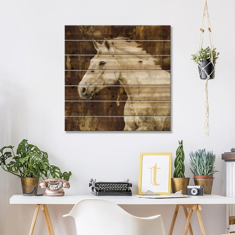 White Stallion Print On Wood by Martin Rose - Multi-Color