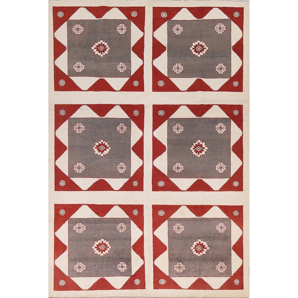 Geometric Gabbeh Kashkoli Area Rug Hand-knotted Oriental Wool Carpet - 6'1" x 8'11"