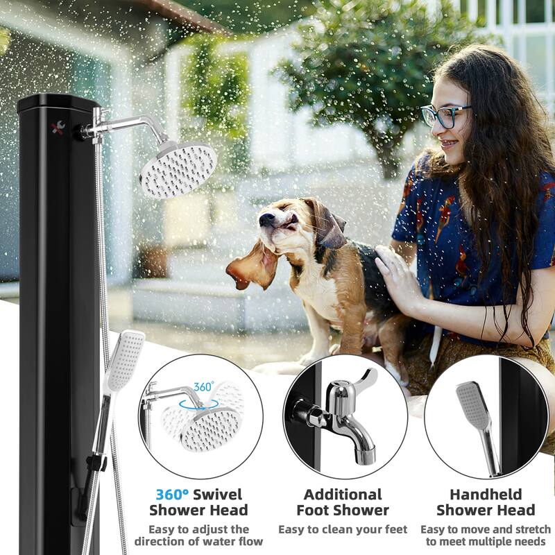 Costway 7.2 FT 9.3 Gallon Solar Heated Shower w/ Rain Shower, Foot - See Details