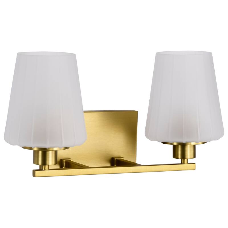 Lune 2 Light Vanity Vintage Brass Finish Etched White Glass - Vintage Brass