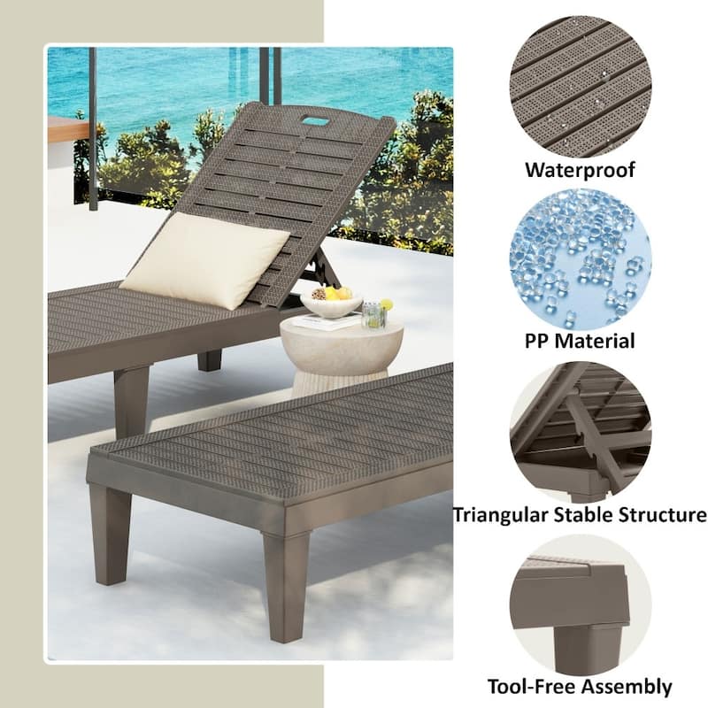 Modern 2-piece Outdoor Chaise Lounges with Adjustable Backrest (Set of 2)