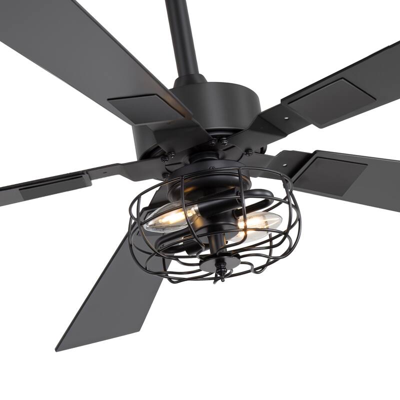 48" Industrial Wooden Reversible 5-Blade Ceiling Fan with Light and Remote