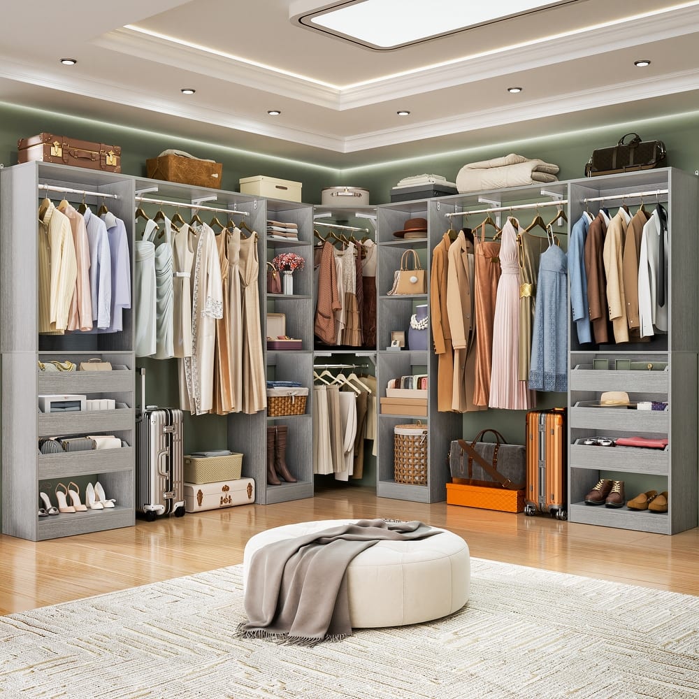 99''-159'' Freestanding Corner Closet System Set, Reversible Closet Organizer for Walk-in/ Reach-in Closet