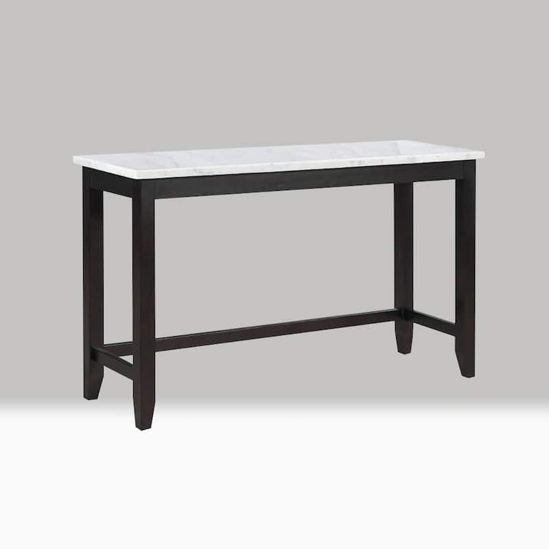 Rectangular Marble Top Counter Height Table in Rustic Espresso and White