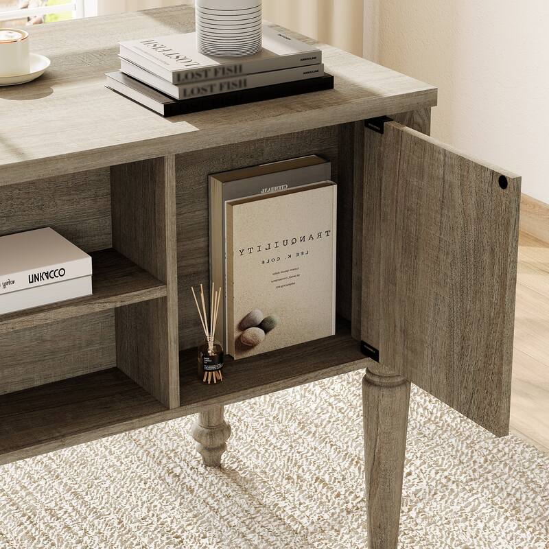 56'' Farmhouse Executive Desk with Drawers White/Oak - 5 Drawers and 2 Doors