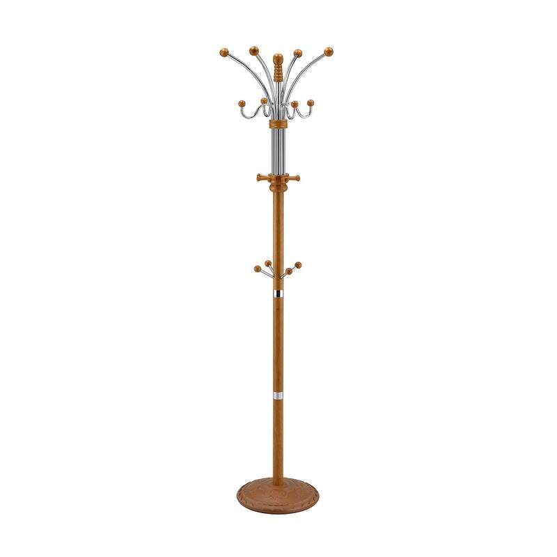 73 In. Metal and Wood Coat Rack