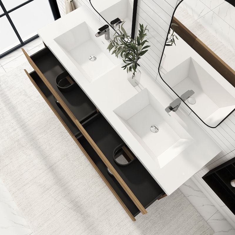 72 inch Wall-Mounted Bathroom Vanity Set with Integrated Resin Sink