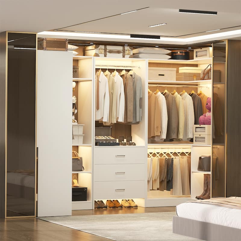 Cimly Set of 3 Closet Organizer with Drawers, U Shaped Freestanding Closet System