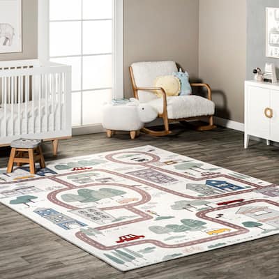 Nuloom Chalea SpinClean Kids Town Machine Washable Area Rug
