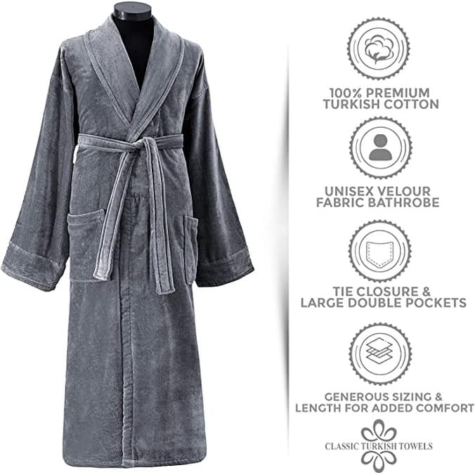Classic Turkish Towels Silky Velour Cotton Shawl Collar Unisex Bathrobe
