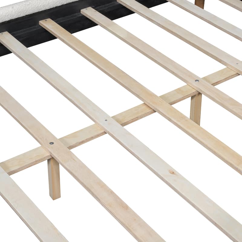 Christopher Knight Home - Elias Boucle Upholstered Bed Frame with Thick Headboard & Solid Wood Legs