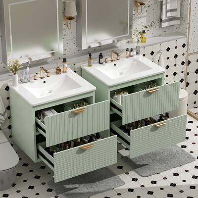 48" Double Ceramic Sinks Bathroom Vanity Cabinet / Floating Bathroom Vanity Set of 2 / Double Vanities Bathroom Cabinet