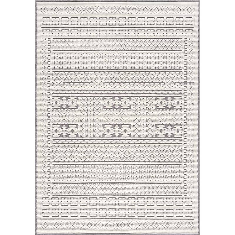 Hauteloom Bahar Living Room, Bedroom Machine Washable Area Rug - White, Off White - 2' x 2'10"