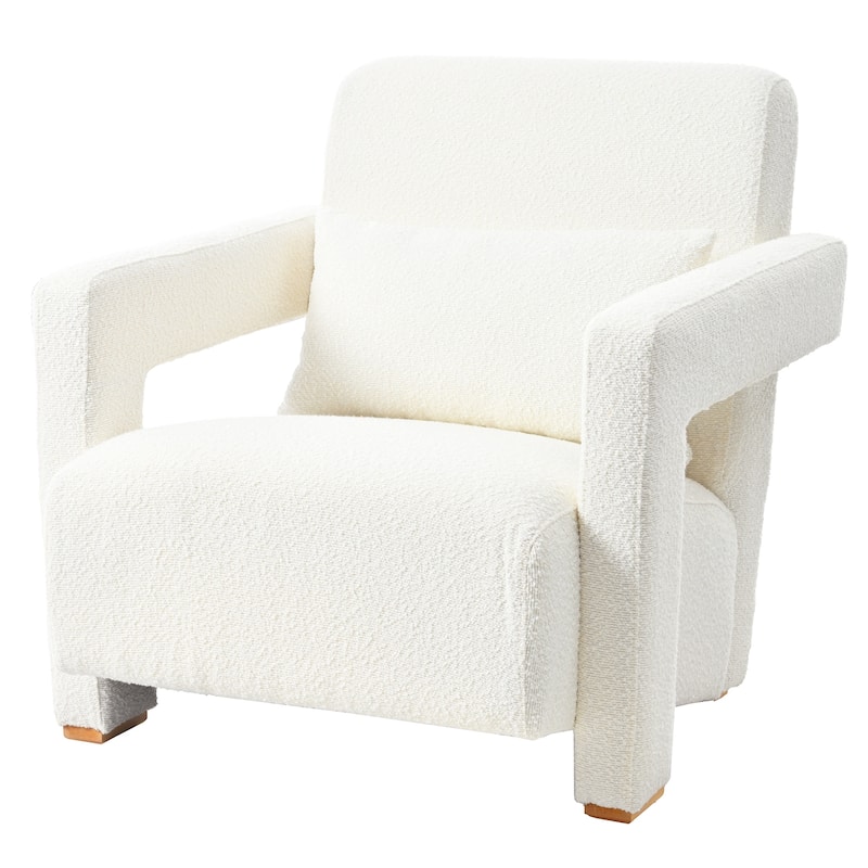 White Modern 30.3" Accent chair with Square Wooden Block Legs and Ergonomic Lumbar Support