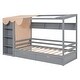 preview thumbnail 22 of 25, Wooden Twin Size Semi-enclosed House Daybed Frame with Built-in wardrobe(with Curtain), Side Compartments, Drawers and Shelves