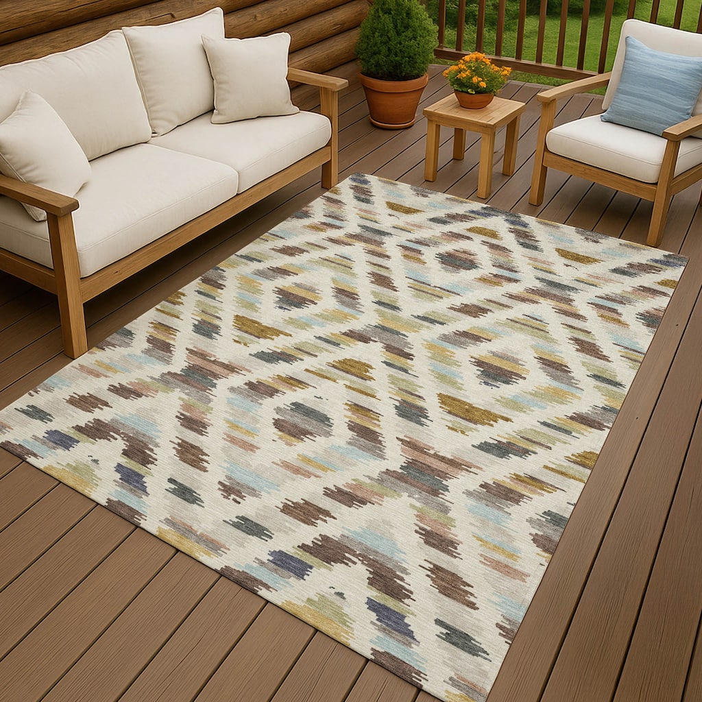 Machine Washable Indoor/ Outdoor Global Diamdon Chantille Rug