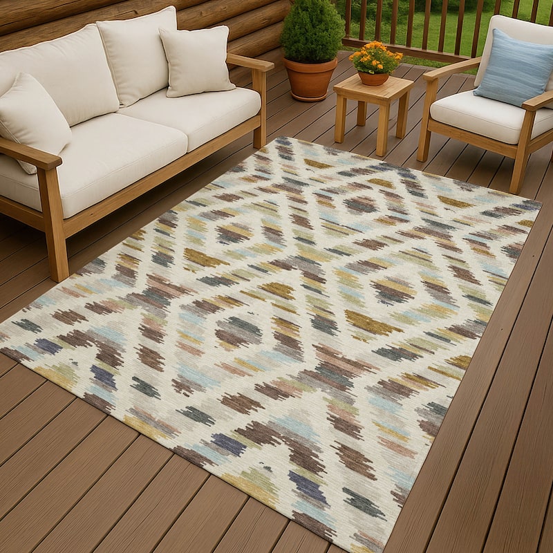 Machine Washable Indoor/ Outdoor Global Diamdon Chantille Rug - Beige - 8' x 10'