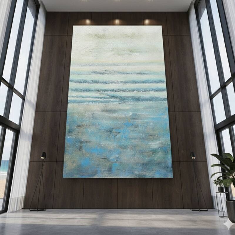 Blue Seabliss Hand Painted Abstract Vertical Canvas Wall Art 47"x31"