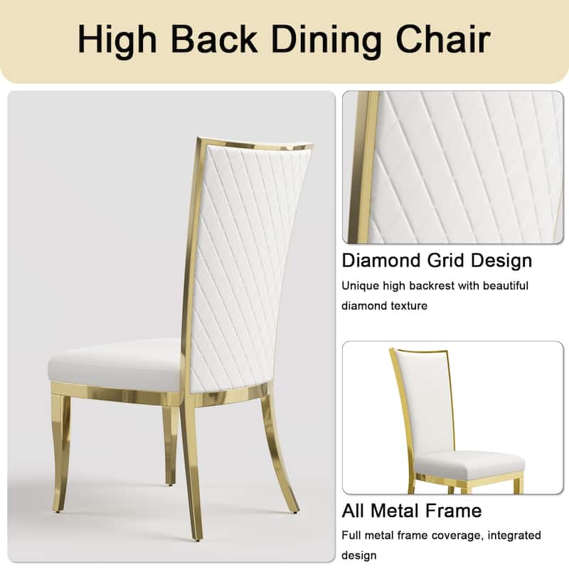 Upholstered dining chair with Hand-stitched diamond backrest and polished stainless steel legs