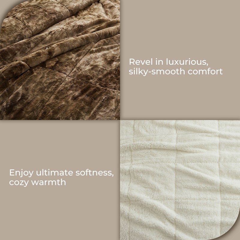 3 Piece Winter Reversible Comforter Set Faux Shearling Ultra Soft Minky Plush and Fuzzy Fleece Microfiber