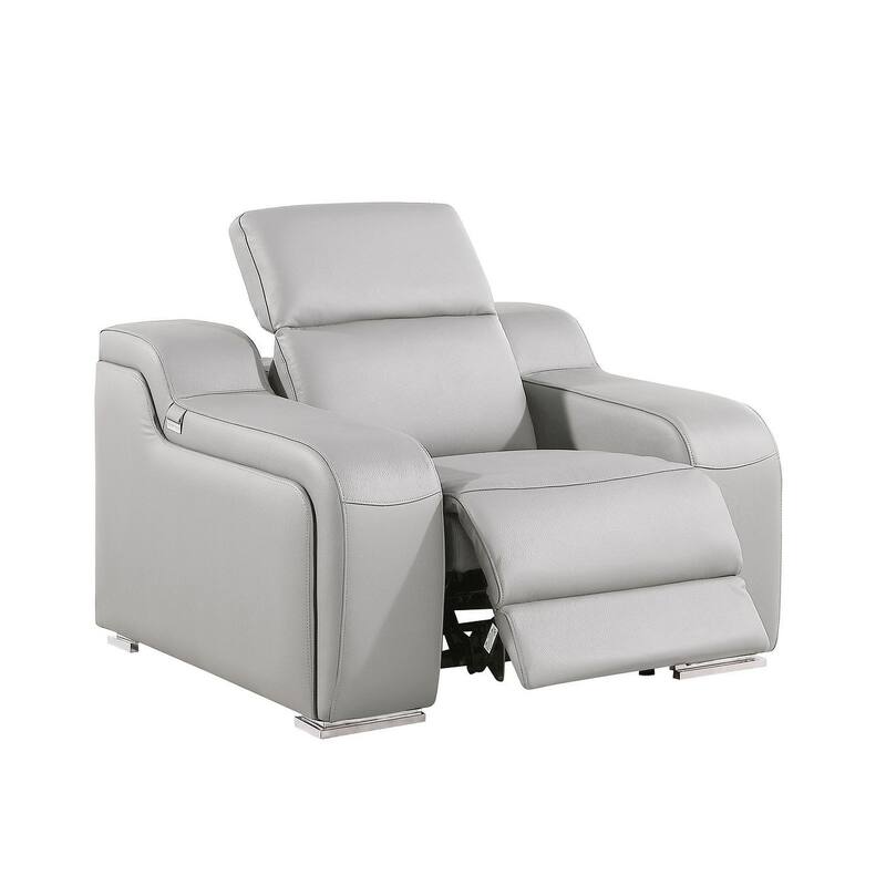 HomeRoots 41" Light Gray Italian Leather Wall Hugger Recliner With USB