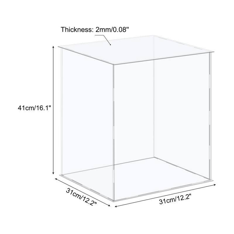 Acrylic Display Case Plastic Cube Storage Box Clear Assemble Showcase - 12.2x12.2x16.1 Inch