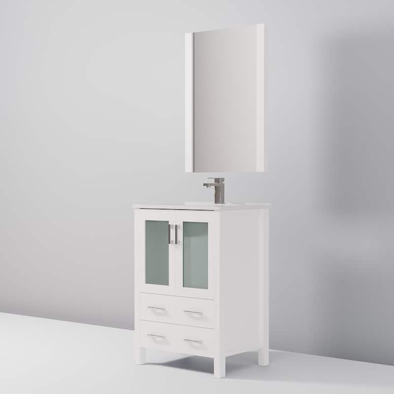 24-Inch Bathroom Vanity with Ceramic Top, Chrome Faucet, Mirror Included - Scratch & Stain Resistant