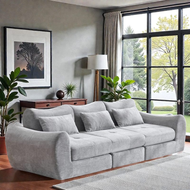Modular Cloud Sofa, Convertible Folding Sofa Bed, 3-Seat Cushioned Sectional Couch for Living Room Bedroom - Grey