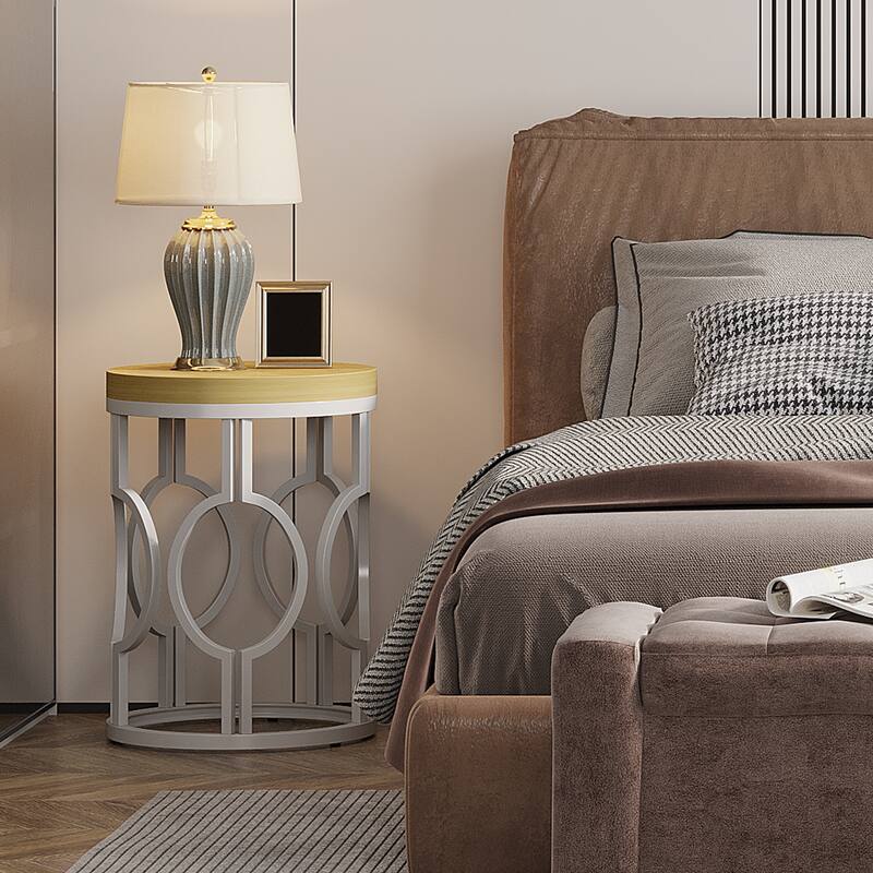 Wood Round End Side Table for Living Room Bedroom