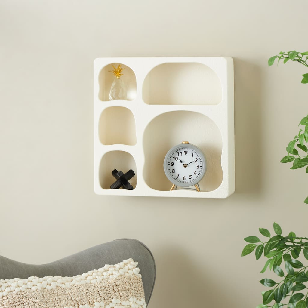 Cream or Black Wood 5 Shelf Geometric Room Wall Shelf