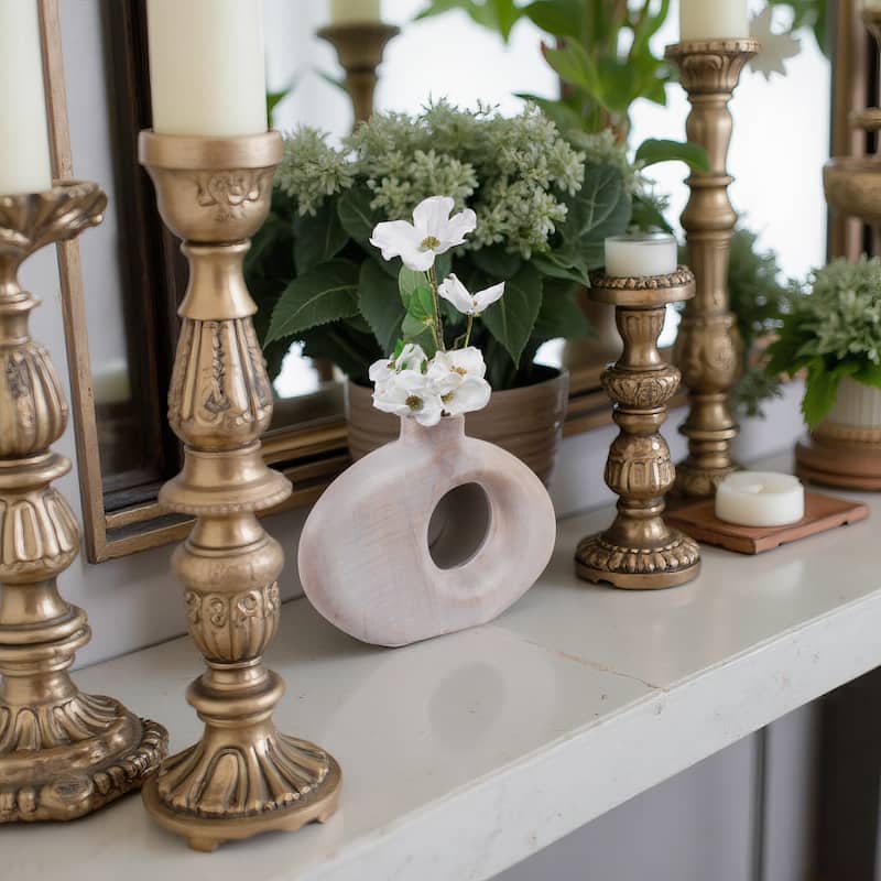 Modern Cut Out Wood Table Vase - Decorative Tall Table Vase