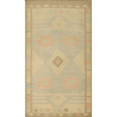 Hand Woven Oriental 100% Wool Carpet Southwestern Tribal Greys & Charcoal Kilim Area Rug - 5' 3'' X 3' 2''