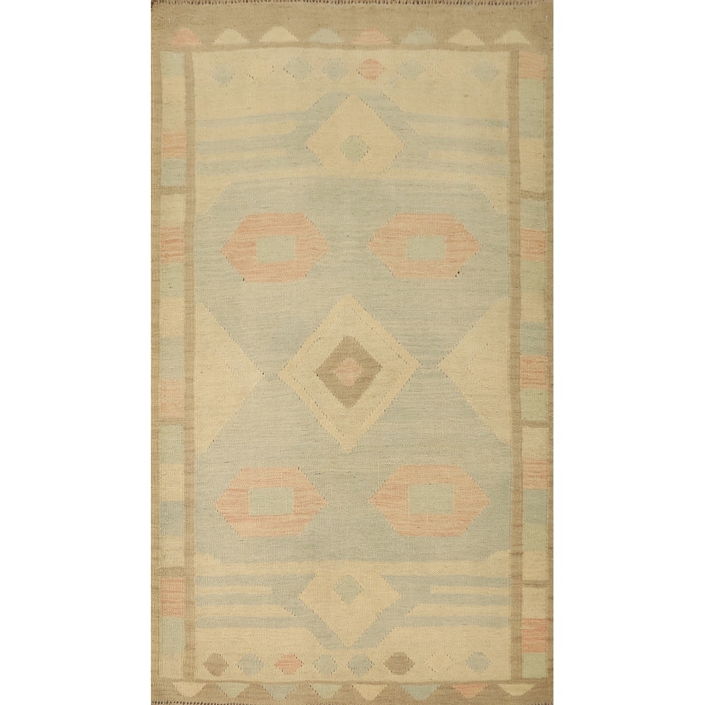 Hand Woven Oriental 100% Wool Carpet Southwestern Tribal Greys & Charcoal Kilim Area Rug - 5' 3'' X 3' 2''