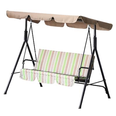 Outsunny Steel Outdoor Porch Swing Lounge Chair 3 Person with Adjustable Weather-Resistant Canopy & Durable Build, Multi